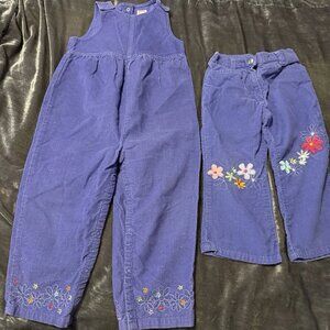 Vintage Y2K Gymboree WINTER SPARKLE Corduroy Pants Romper 3T Embroidered Purple